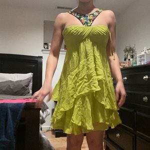 Lime green halter mini dress with beading